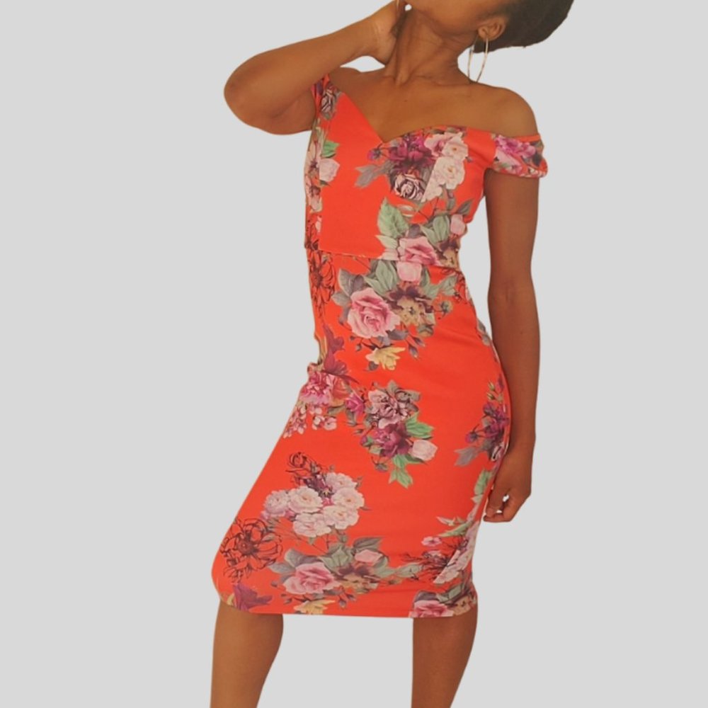 ASOS Sweetheart Bardot Bright Floral Midi Dress